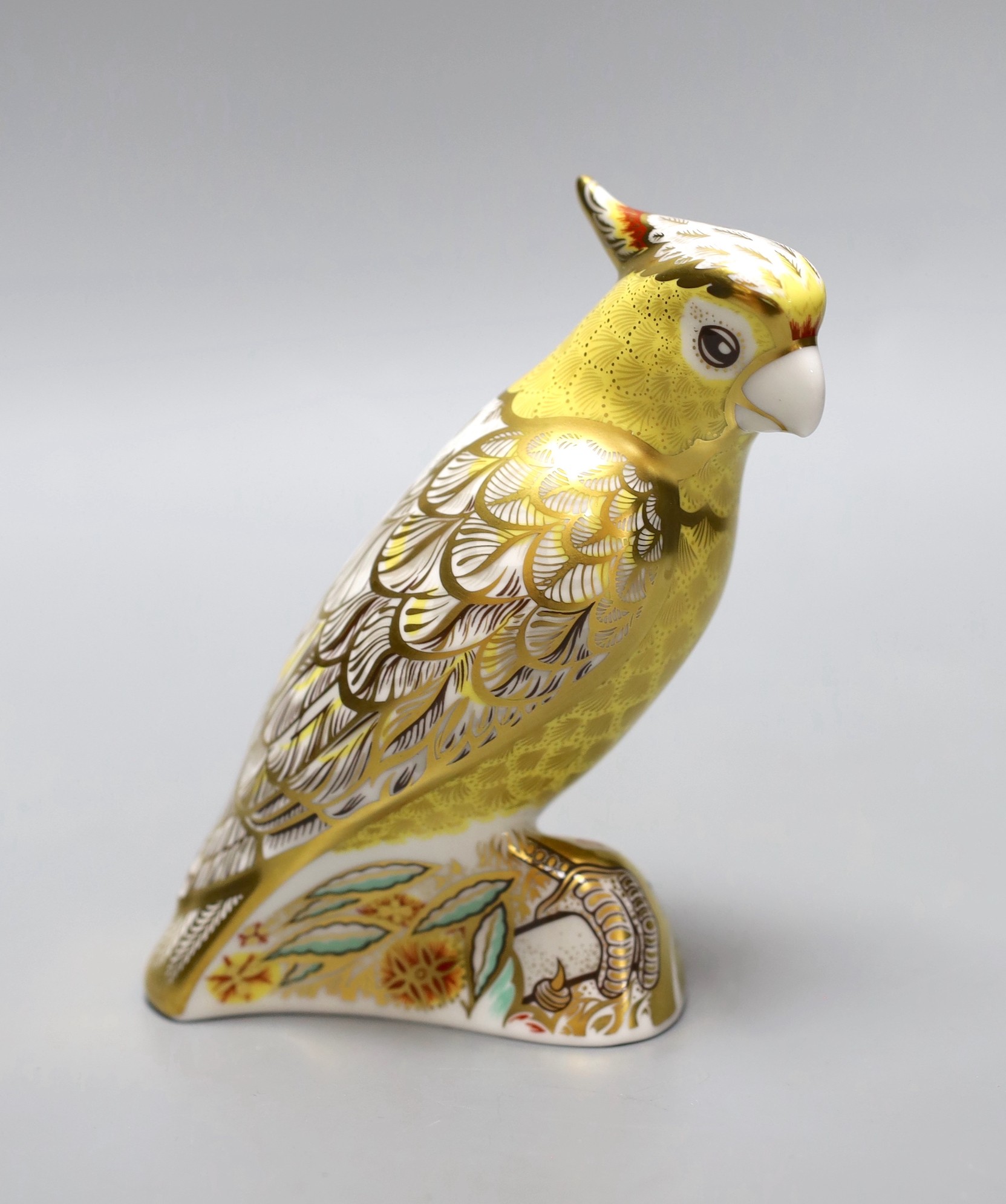 A Royal Crown Derby weight - Citron Cockatoo, gold stopper, boxed, no certificate